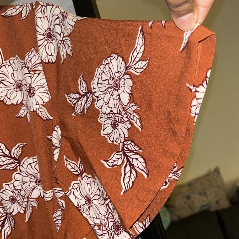 New Isabel Maternity Top Short Sleeve Pullover Short Sleeve Tie Orange Floral - Picture 5 of 11